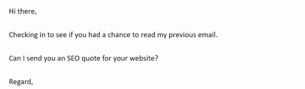 Follow up email sent 22 hours later