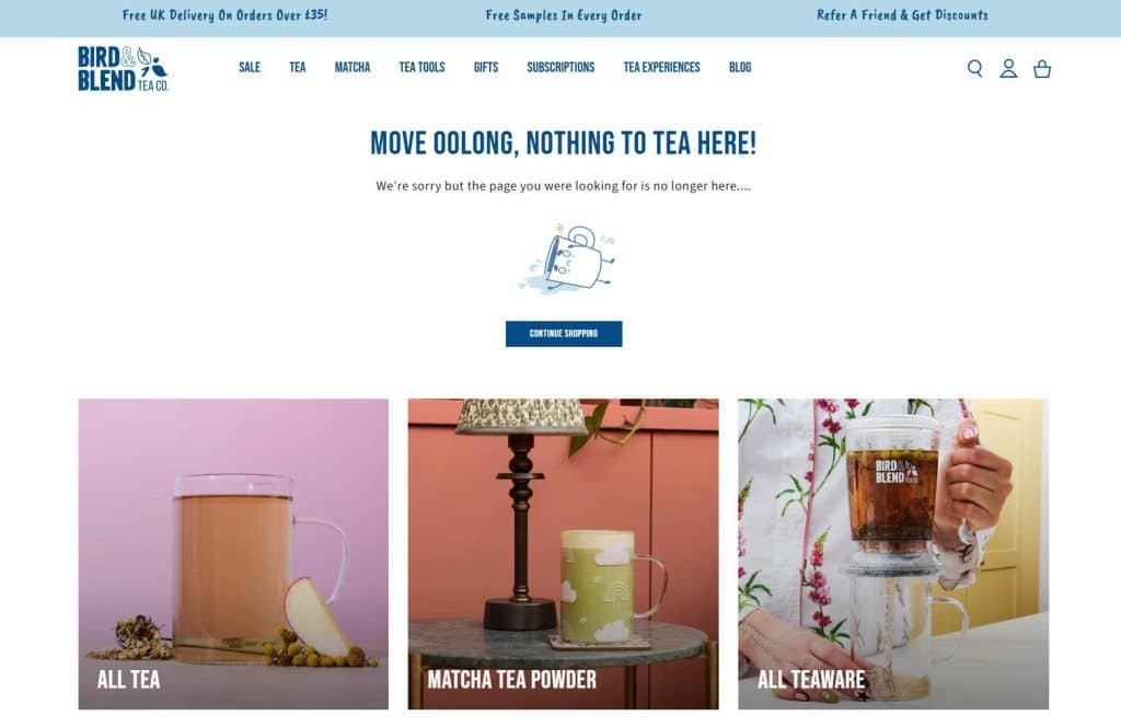 Bird and Blend 404 page