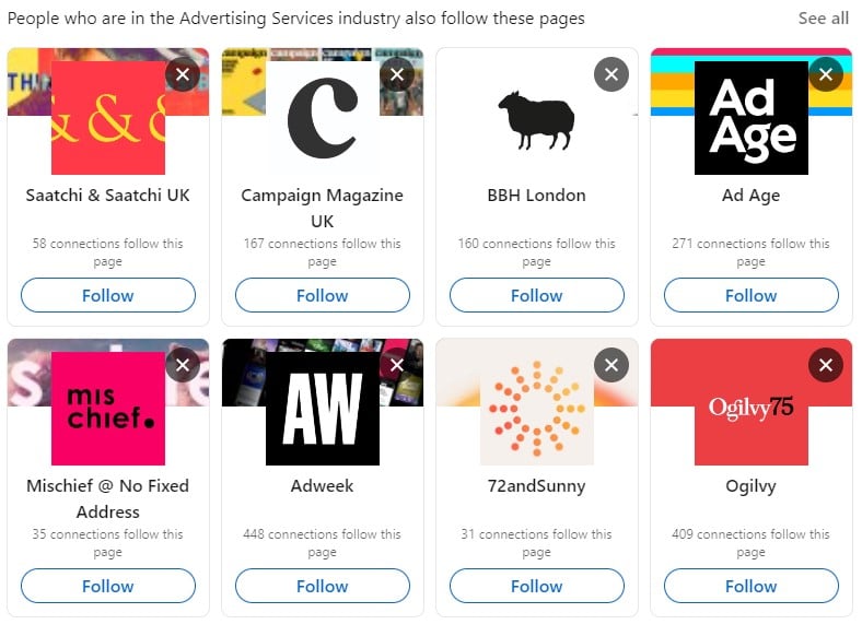 Examples of companies to follow on LinkedIn