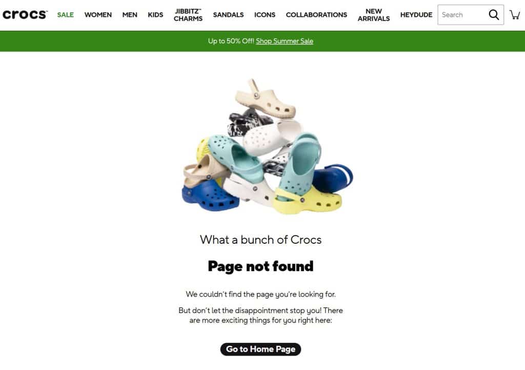Crocs 404 page