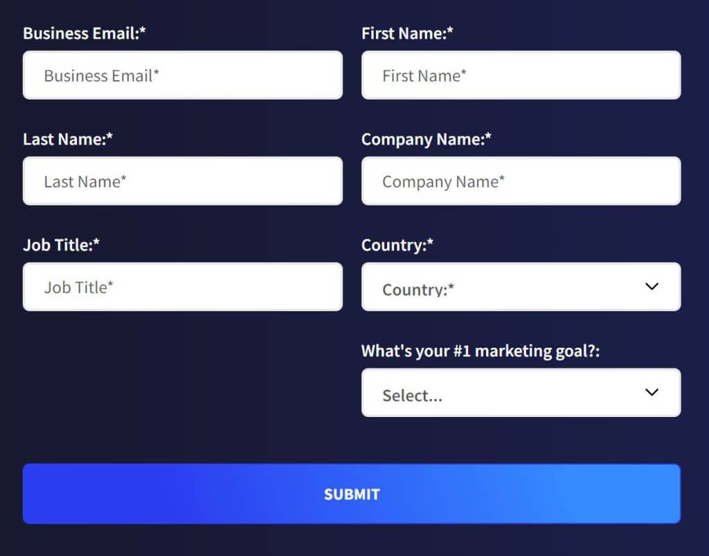 Example of a landing page form
