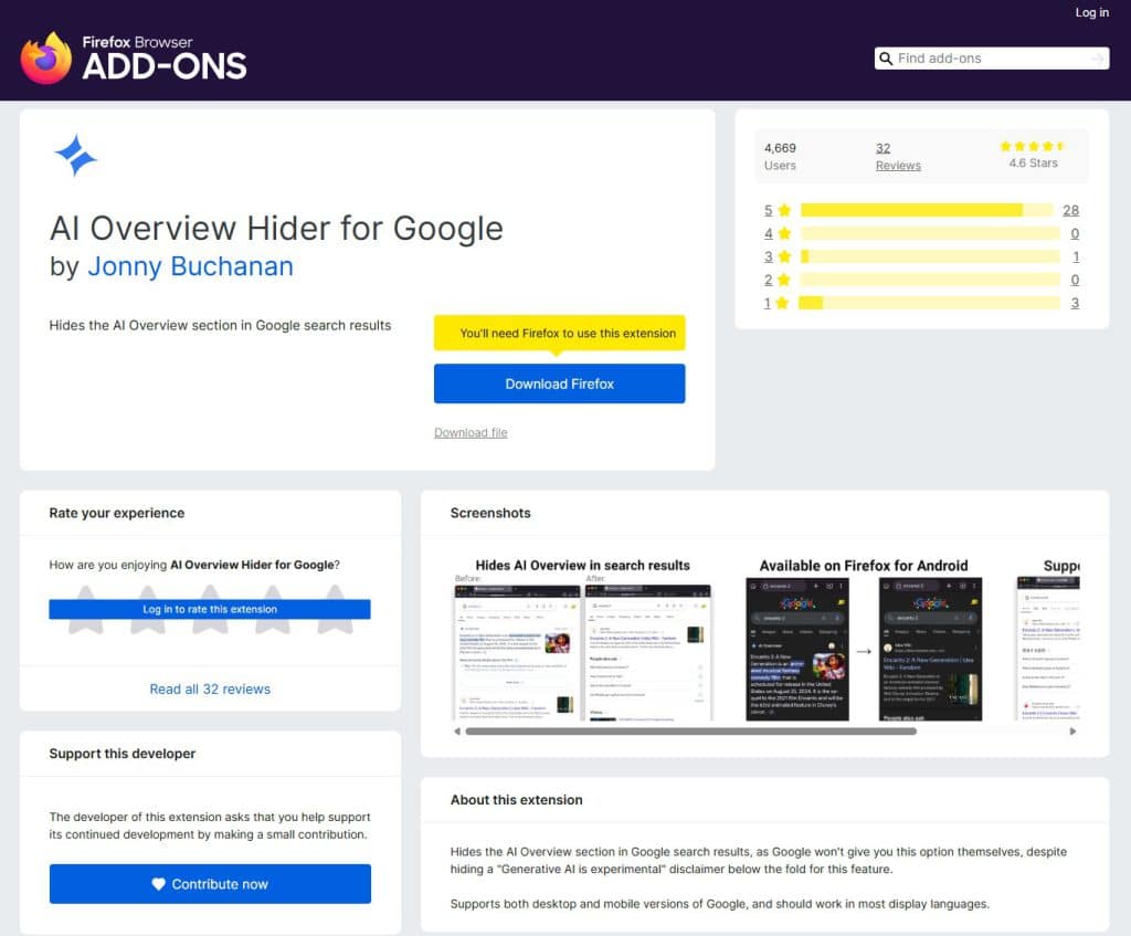 AI Overview remover in Firefox