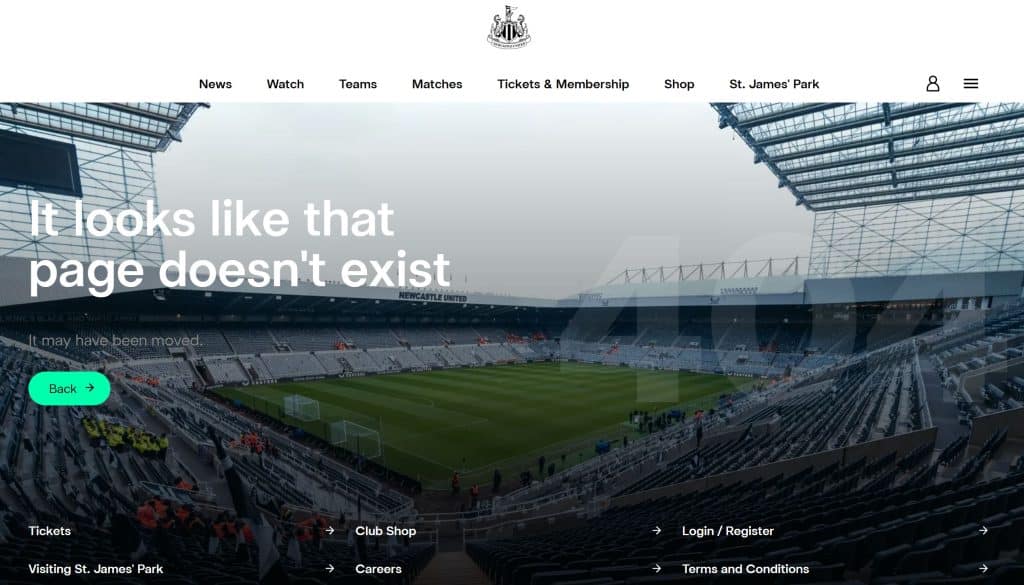 Newcastle United 404 page