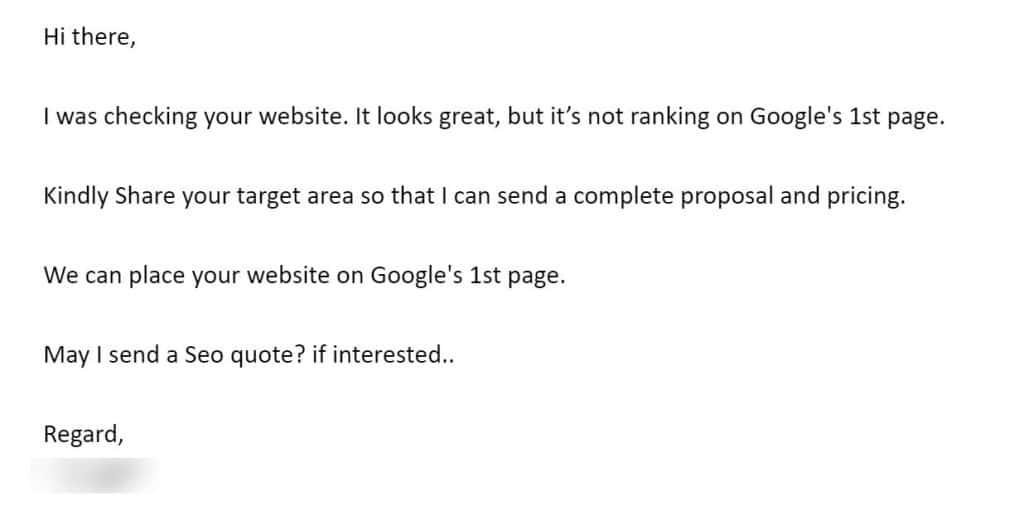 Cold spammy SEO email