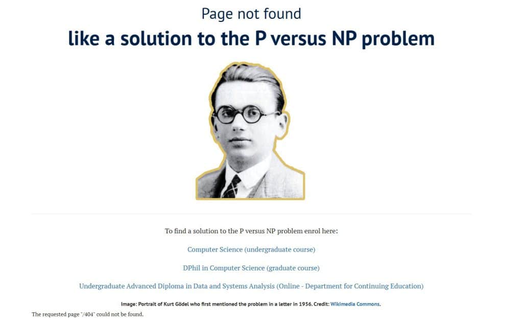University of Oxford 404 page - another version