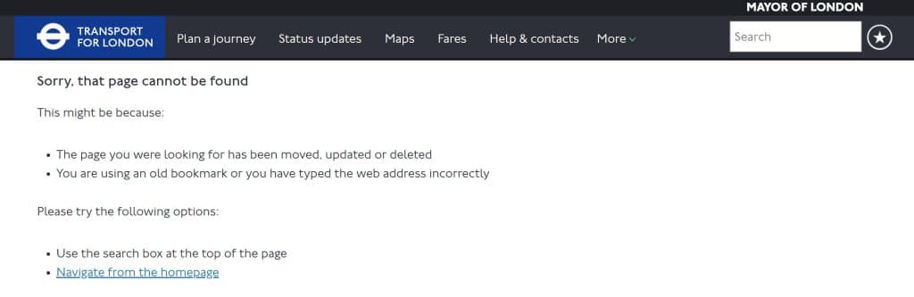 Transport for London 404 page