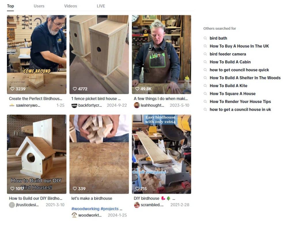 Search results in TikTok