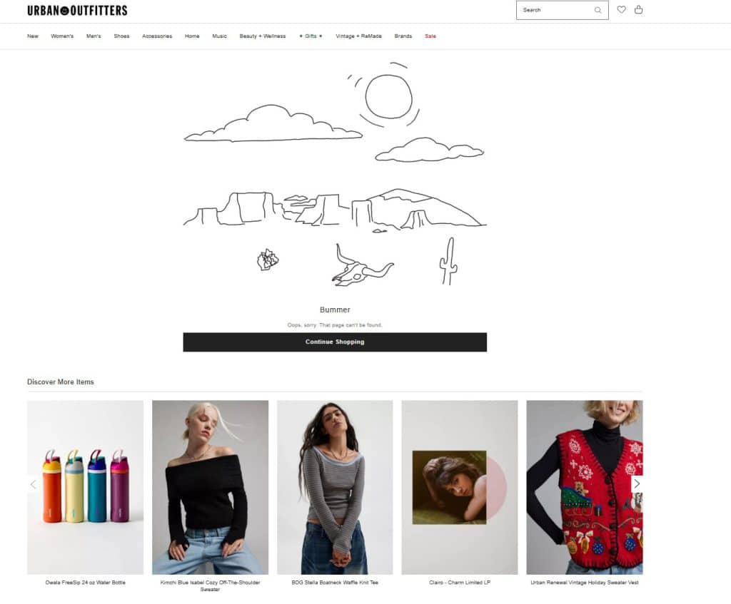 Urban Outfitters 404 page