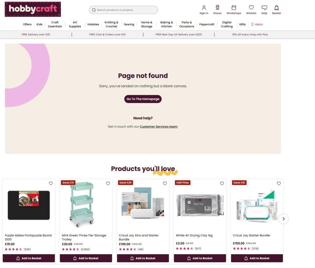 Hobbycraft 404 page