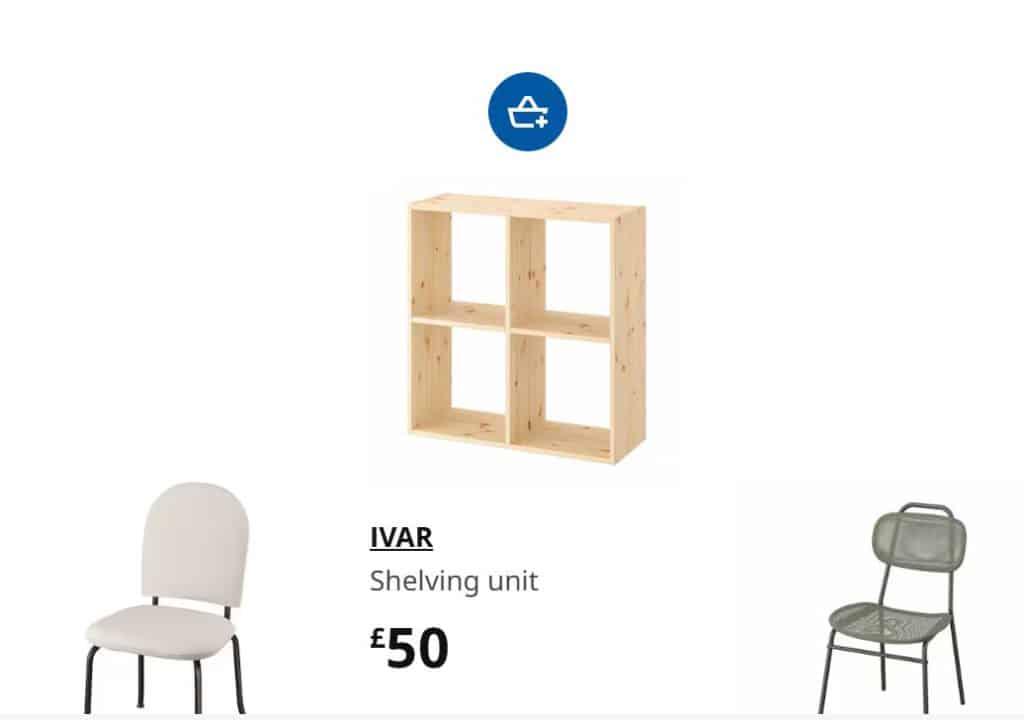 Hovering over a product on Ikea 404 page