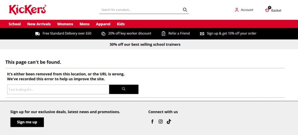 Kickers 404 page