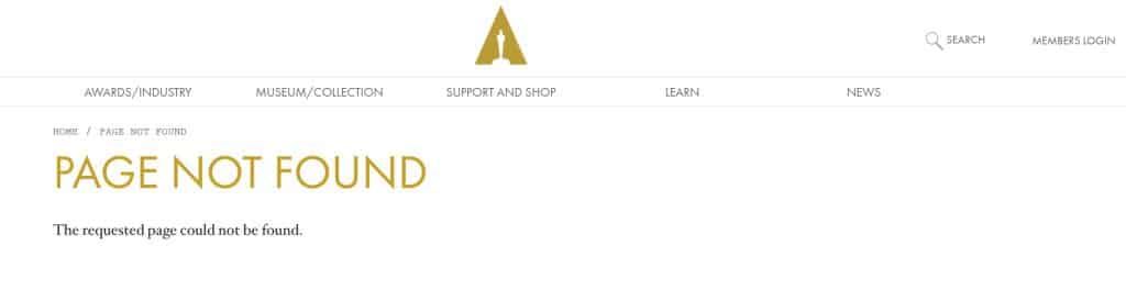 Academy Awards 404 page