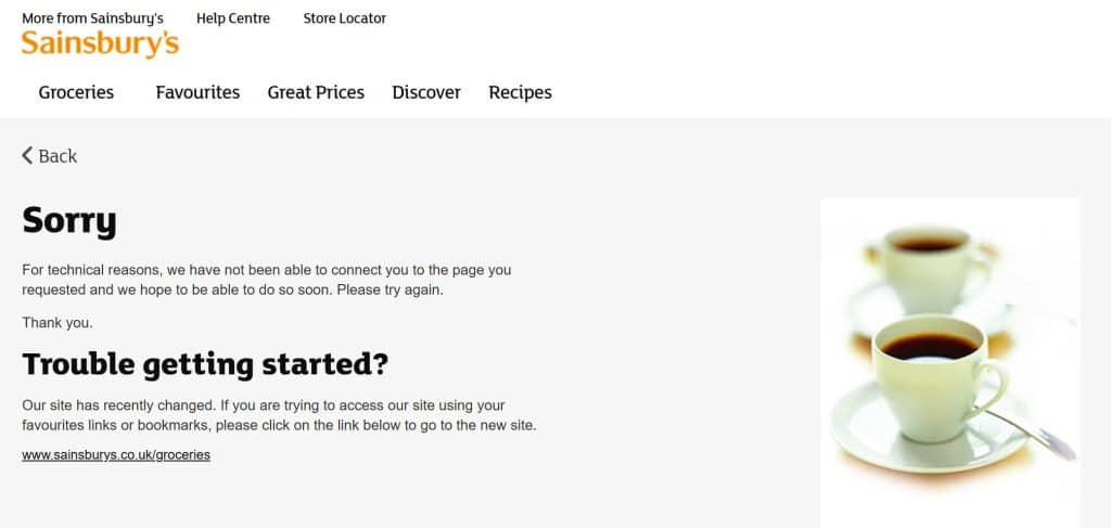 Sainsbury's 404 page