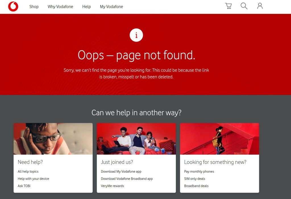 Vodafone 404 page