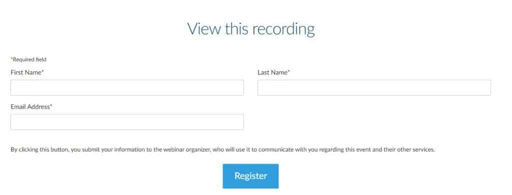 Form for a webinar recording